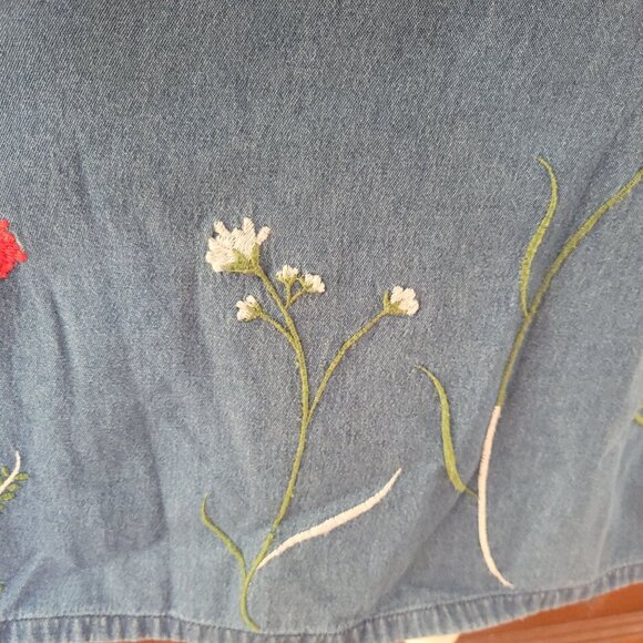 Country Store Embroidered Denim Tunic Dress XL Blue Floral Buttons Short Sleeve - Picture 6 of 8